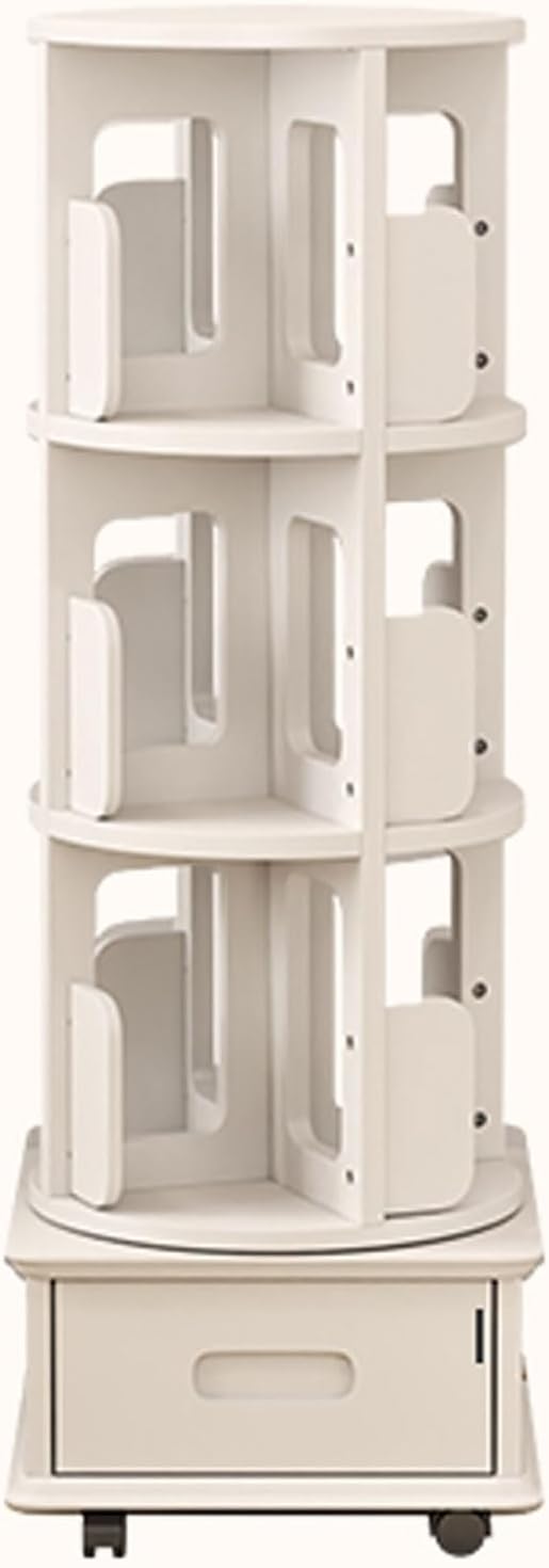 GAMAK Small Bookshelf with Storage for Kids 2-4 Tier Rotating Bookshelf with Brake Wheels 360° Display Wood Book Shelf Organizer for Bedroom Living Room Study Room (Size : Four)