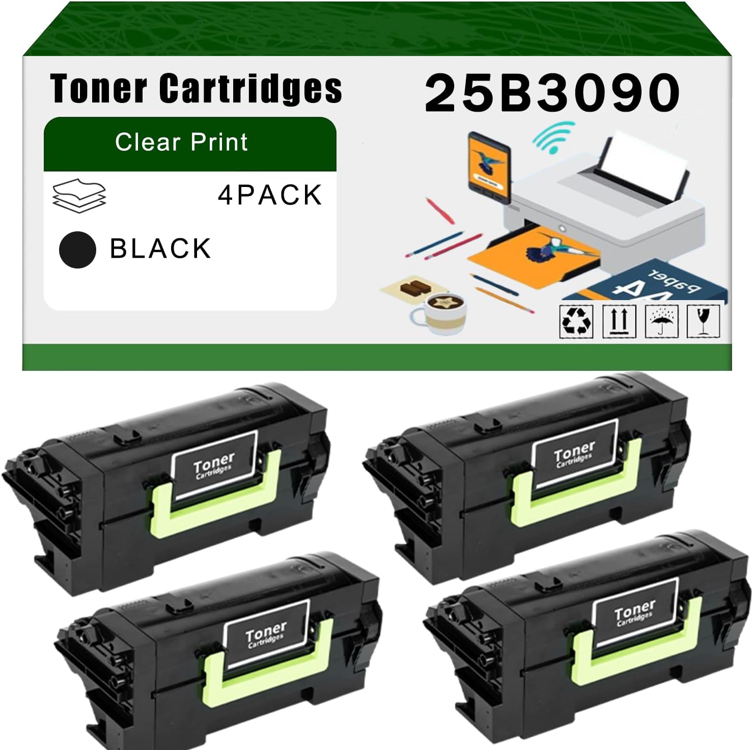 Compatible for Lexmark 25B3090 Toner Cartridges XM7370 Printers, High Yield 55000 Pages Bright Clear Colors (4 Pack Black)