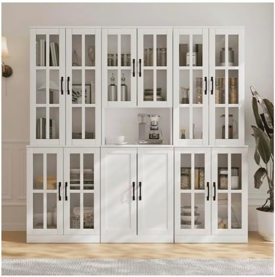 5-Tier Modular Bookcase Tall Display with Doors for Living Room, Dining Room (White)