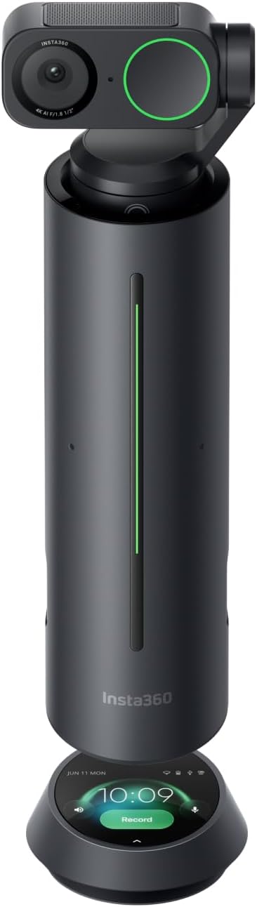 Insta360 WaveLink - 4K Conference Room Speakerphone and Camera, Speaker Tracking, 5m 360° Voice Pickup, Noise Reduction, AI Transcription and Summaries, Plug & Play, Works with Zoom, Teams