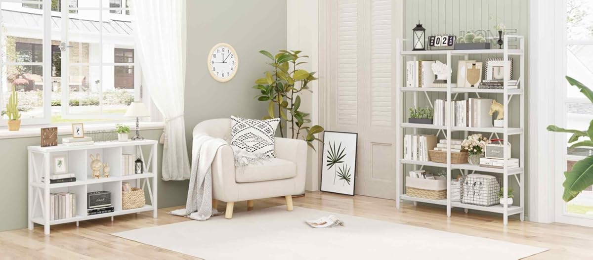 FATORRI Modern Heavy Duty Bookshelf and Horizontal Bookcase for Home Office (White Oak)