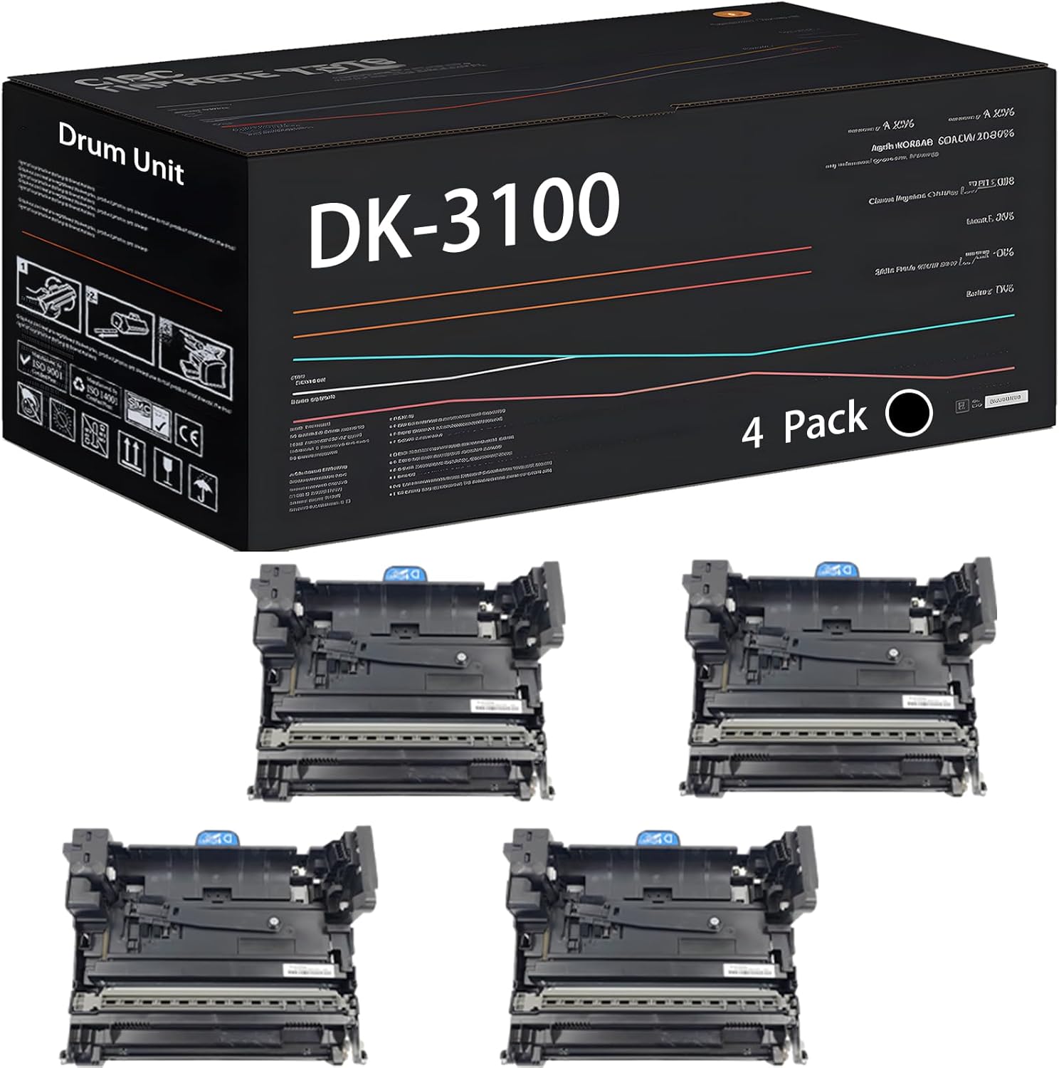 UVUMB Compatible with Kyocera DK-3100 Drum Unit Work for Kyocera ECOSYS M3040idn M3540idn FS-2100DN Printers, with Chip, High Yield 250000 Pages, High-Definition Printing (4 Pack Black)