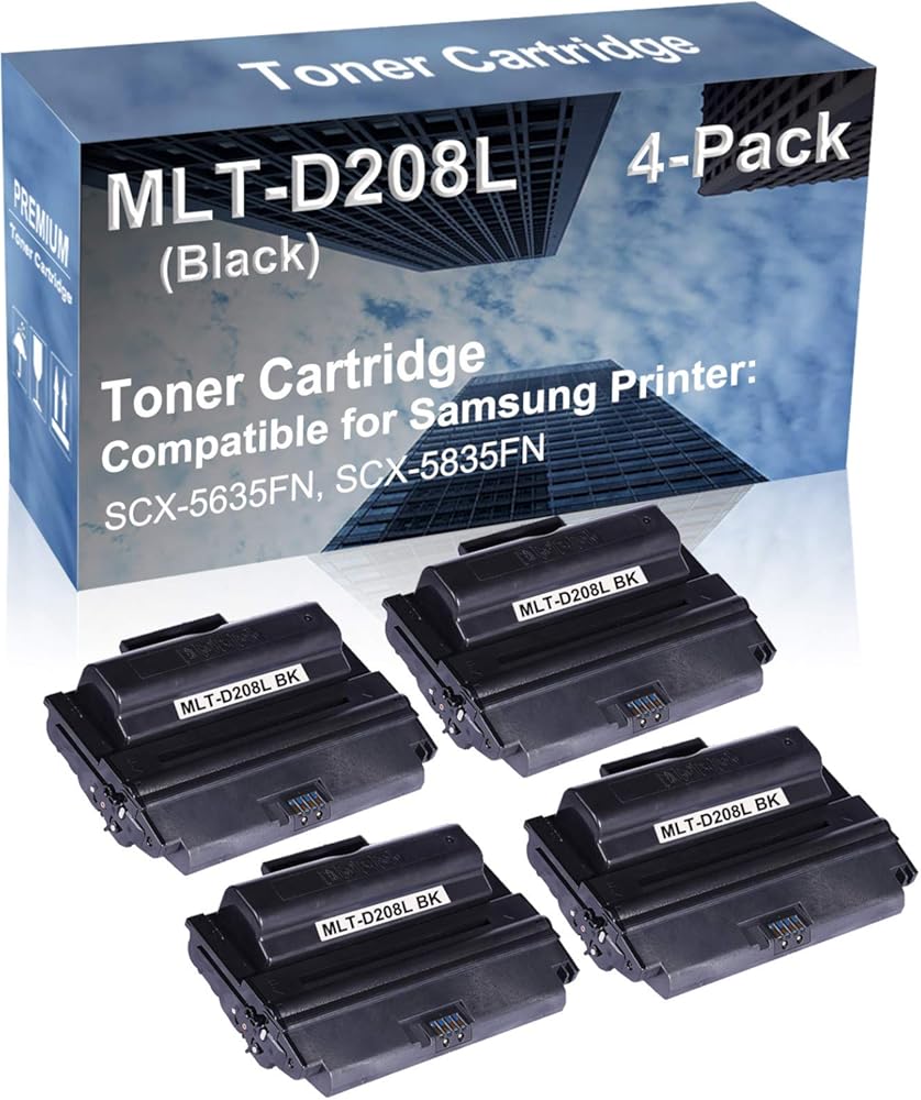 4-Pack Compatible High Yield SCX-5635FN, SCX-5835FN Laser Printer Toner Cartridge Replacement for MLT-D208L Printer Cartridge (Black)