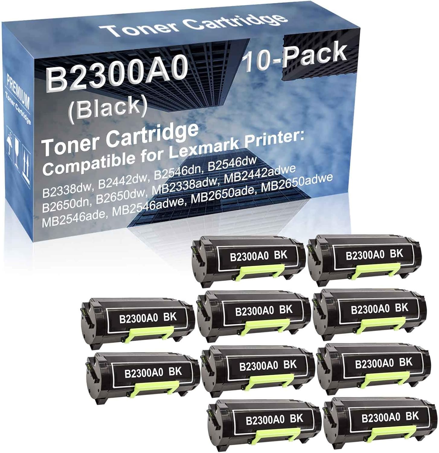 10-Pack Compatible High Capacity B2300A0 Toner Cartridge use for B2338dw, B2442dw, B2546dn, B2546dw Printer (Black)