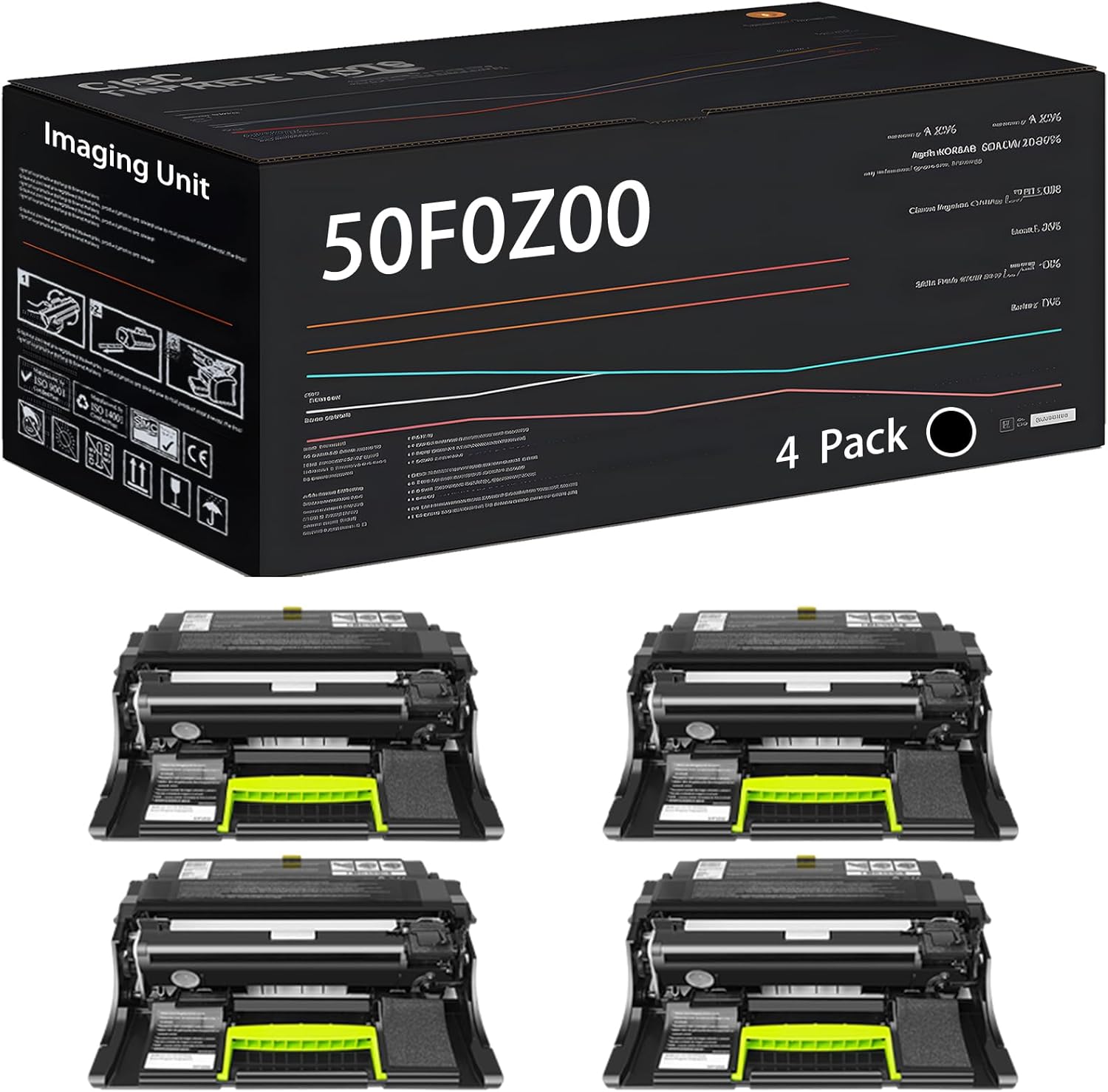 UVUMB Compatible with Lexmark 50F0Z00 Imaging Unit Work for Lexmark MS310d MS310dn MS312dn Printers, with Chip, High Yield 70000 Pages, High-Definition Printing (4 Pack Black)