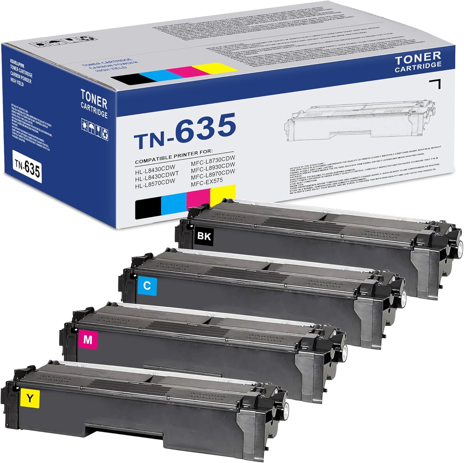TN-635 TN635 Toner Cartridge 4 Pack - TN635BK TN635C TN635M TN635Y Replacement for Brother TN635 TN635XL Toner Cartridge Set for HL-L8430CDW HL-L8570CDW MFC-L8930CDW MFC-L8970CDW Printer