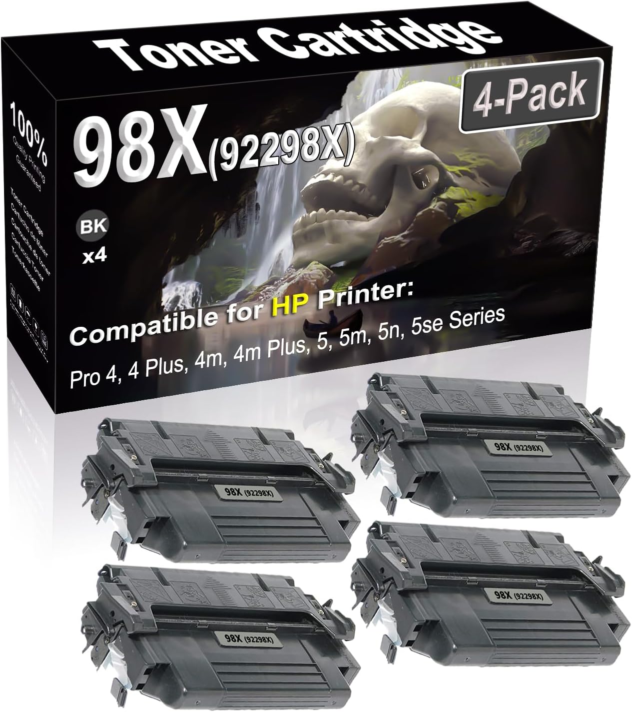 SINIYA 4-Pack (Black) Compatible Pro 4, 4 Plus, 4m, 4m Plus, 5, 5m, 5n, 5se Laser Printer Cartridge (High Capacity) Replacement for 98X 92298X Printer Cartridge