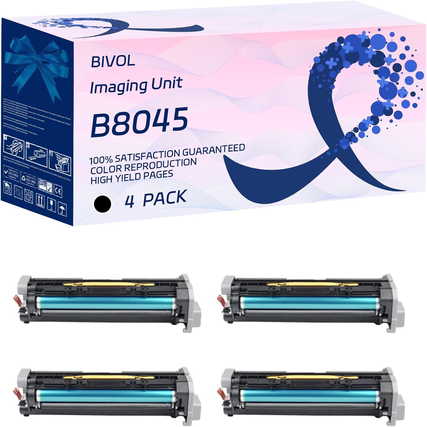 BIVOL B8045 Imaging Unit Compatible for Xerox WorkCentre 5945 5955 Printers, with Chip, High Yield 147000 Pages, Vivid Colors (4 Pack Black)