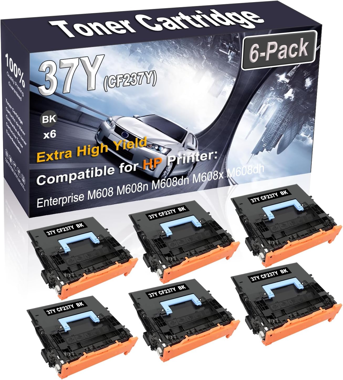 Kolasels 6-Pack (Black) Compatible Enterprise M608 M608n M608dn M608x M608dh M609 M609x Laser Printer Cartridge (High Capacity) Replacement for 37Y CF237Y Printer Cartridge