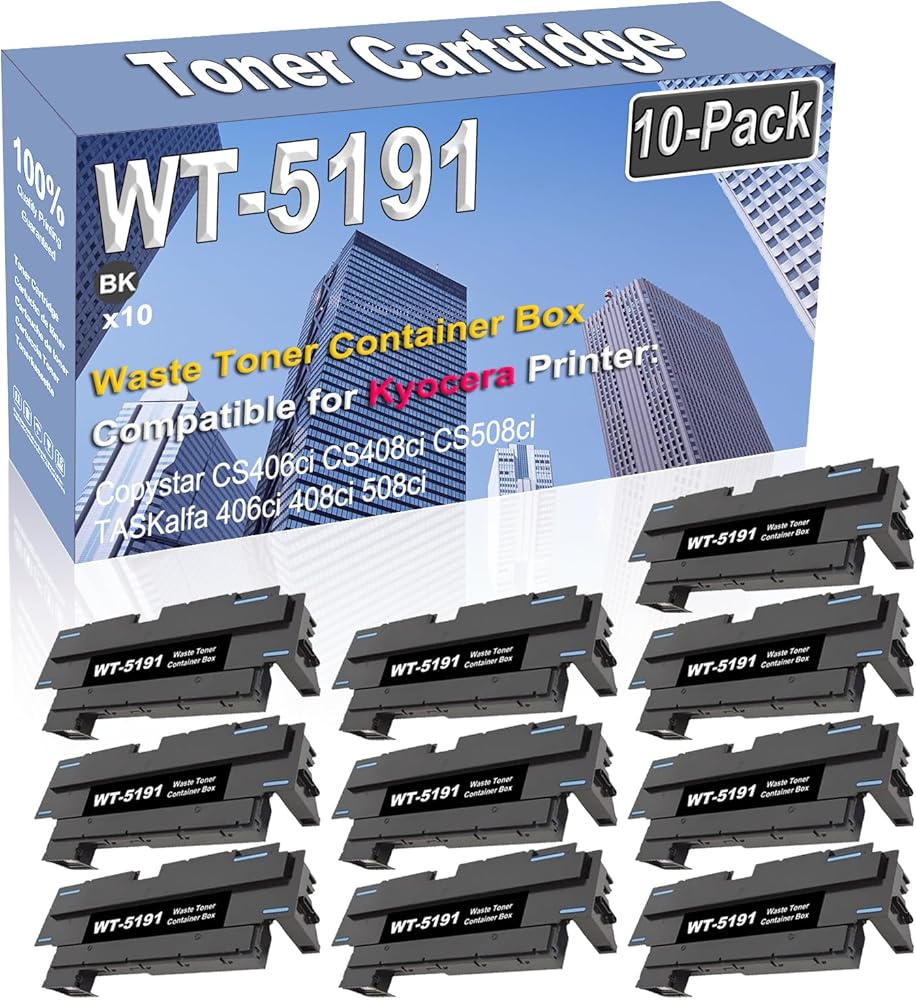 Credibility Store 10-Pack (Black) Compatible High Capacity WT-5191 WT5191 1902R60UN2 Waste Toner Container Box Used for Kyocera Copystar CS406ci CS408ci CS508ci TASKalfa 406ci 408ci 508ci Printer