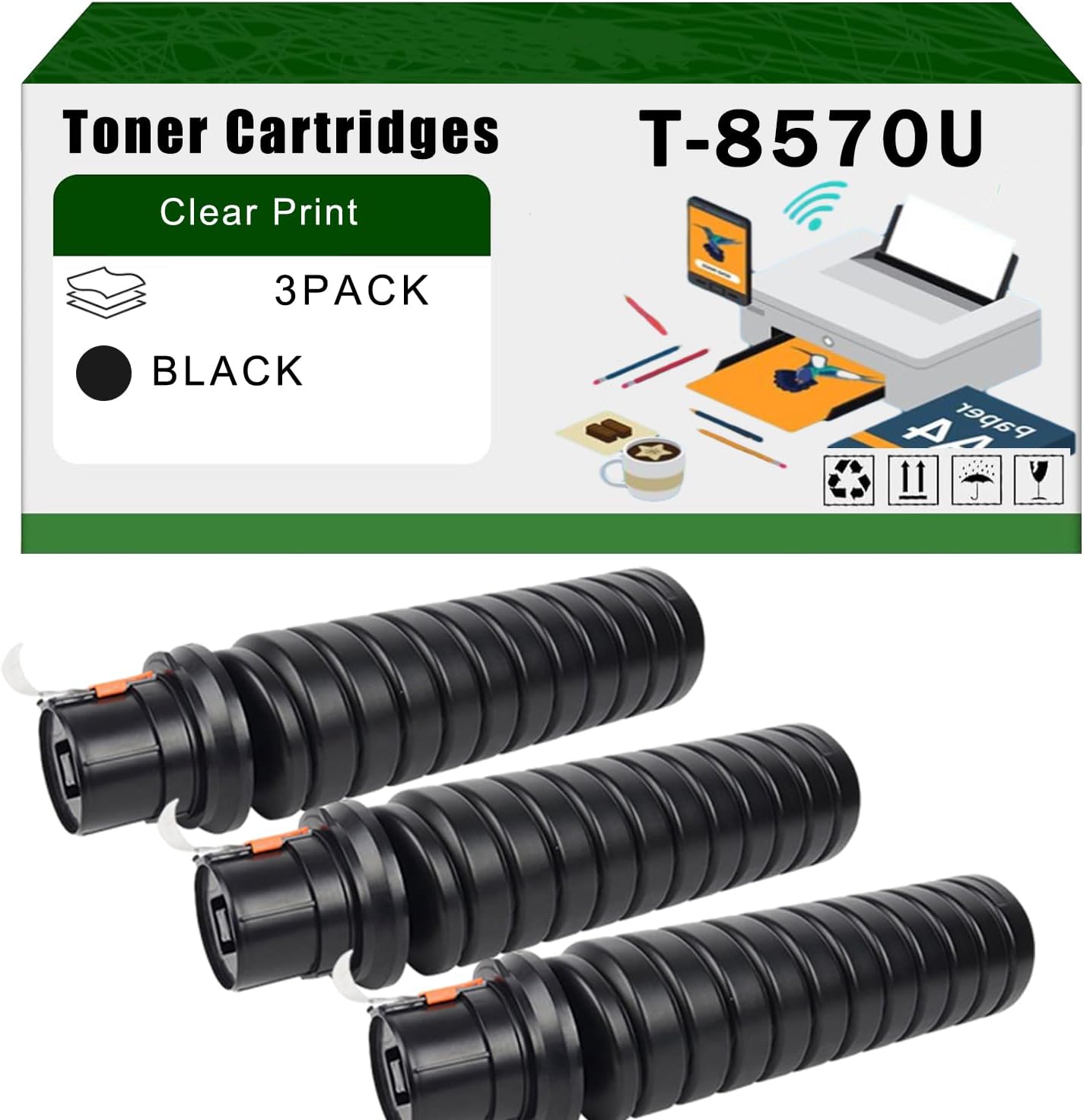 AGNNQ Compatible for Toshiba T-8570U Toner Cartridges E-Studio 557 657 757 857 Printers, High Yield 83900 Pages Bright Clear Colors (3 Pack Black)