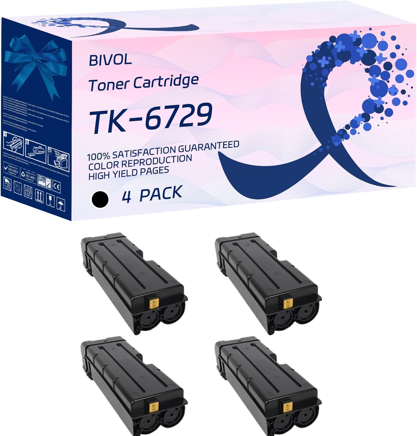 BIVOL TK-6729 Toner Cartridge Compatible for Copystar CS8003i CS9002i CS9003i Printers, with Chip, High Yield 80000 Pages, Vivid Colors (4 Pack Black)