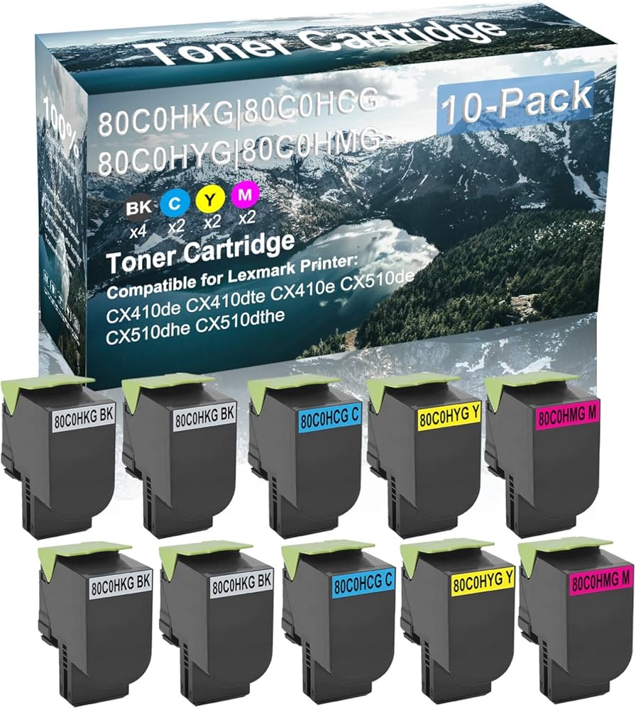 Credibility Store 10 Pack (BK+C+Y+M) Compatible (High Yield) 80C0HKG 80C0HCG 80C0HYG 80C0HMG Toner Cartridge Used for X510de CX510dhe CX510dthe Printer
