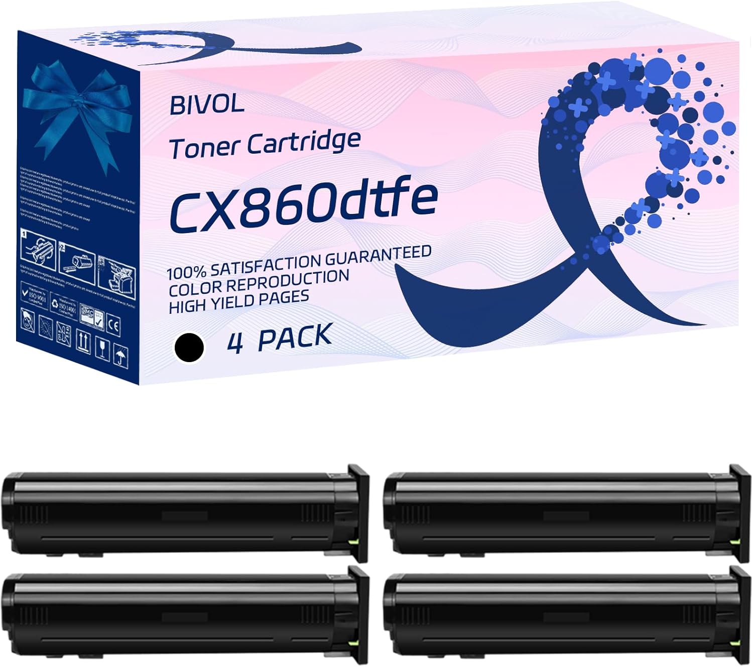 CX860dtfe Toner Cartridge Compatible for Lexmark CX825de CX825dte CX825dtfe CX860dte Printers, with Chip, High Yield 33000 Pages, Vivid Colors (4 Pack Black)