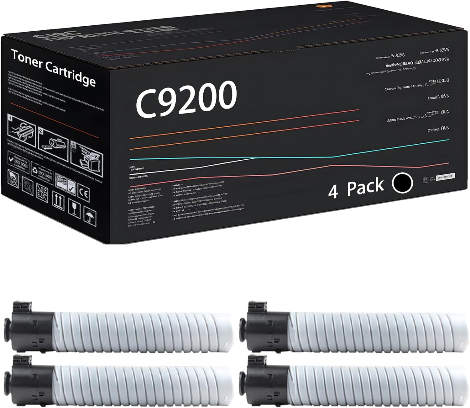 UVUMB Compatible with Ricoh C9200 Toner Cartridge Work for Ricoh Pro C9200 Printers, with Chip, High Yield 60000 Pages, High-Definition Printing (4 Pack Black)