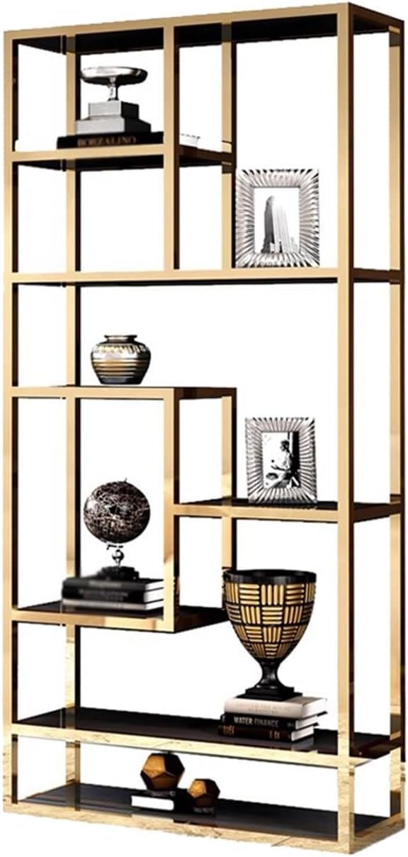 SOPAMI Bookshelf Modern Simple Living Room Bookcase Display Rack Light Luxury Stainless Steel Bookshelf Floor-Standing Multi-Layer Storage Rack Corner Bookshelf (Size : L:120X30X200cm)