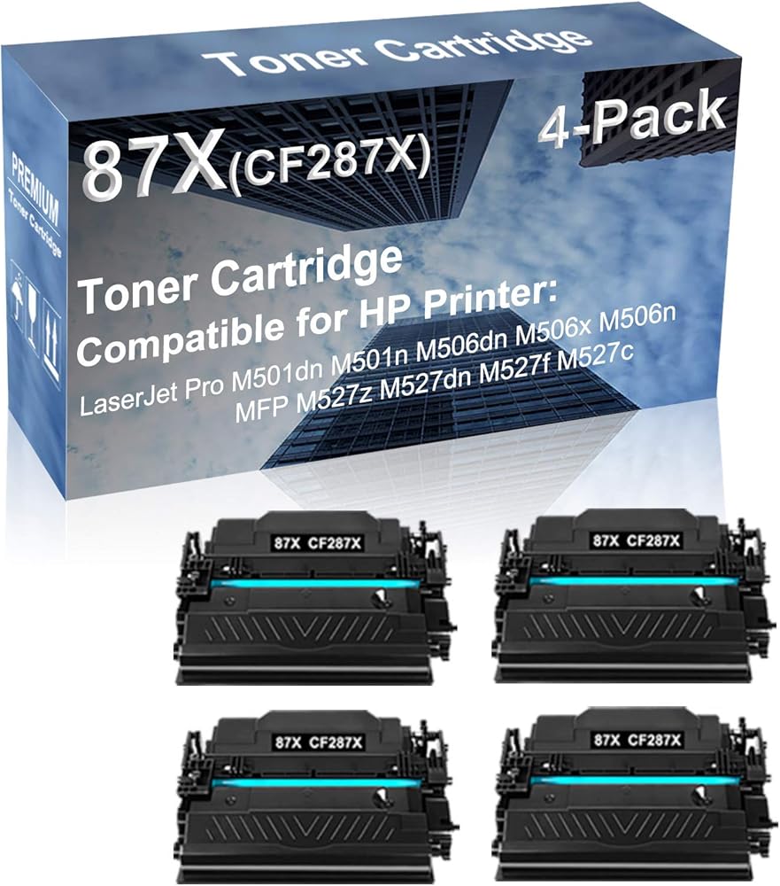 4-Pack Compatible High Capacity M506x M506n MFP M527z Printer Toner Cartridge Replacement for 87X (CF287X) Toner Cartridge (Black)