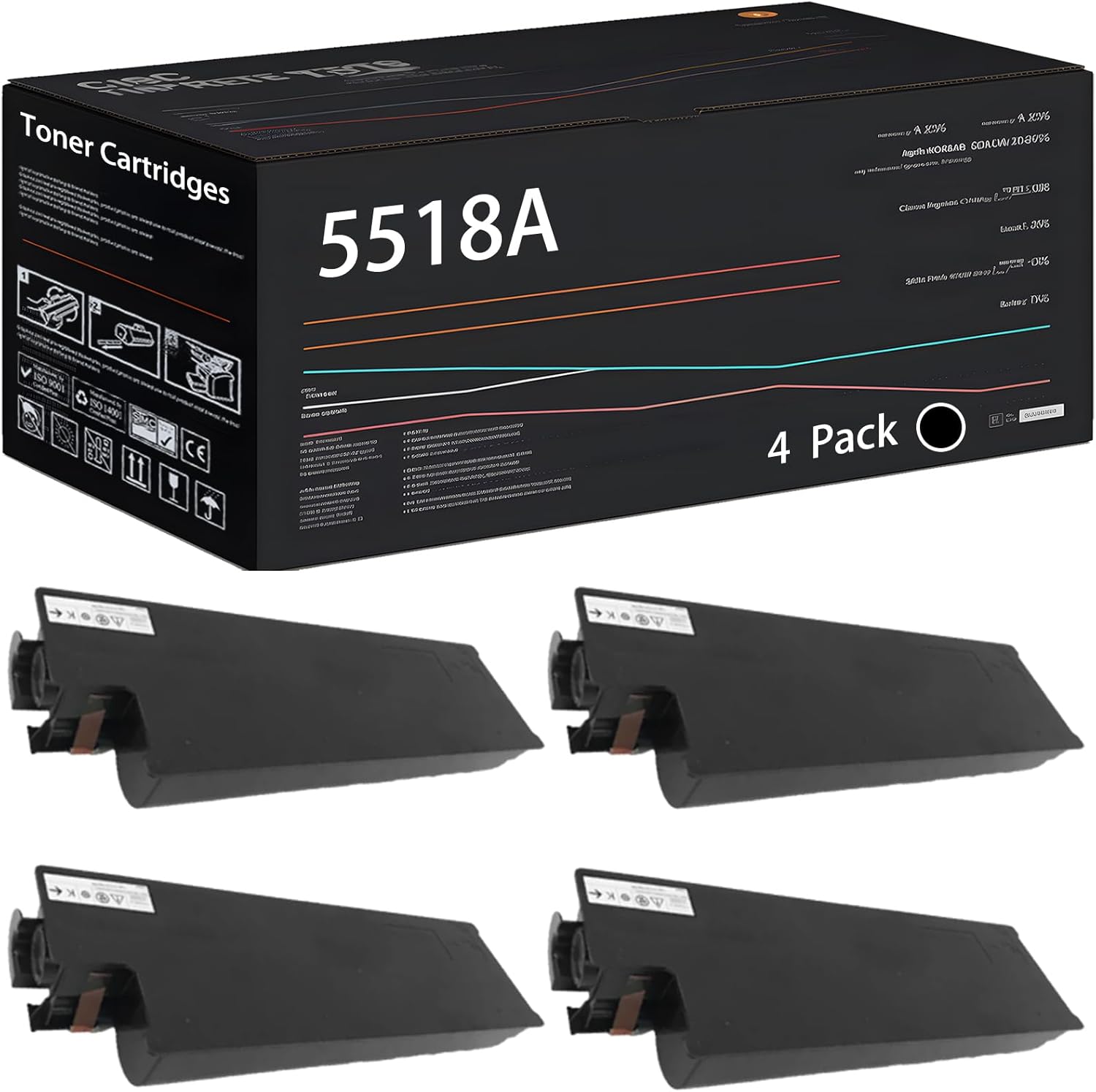 UVUMB 5518A Toner Cartridges Compatible for Toshiba e-Studio 5518A 6518A 7518A 8518A Printers, with Chip, High Yield 206000 Pages, High-Definition Printing (4 Pack Black)