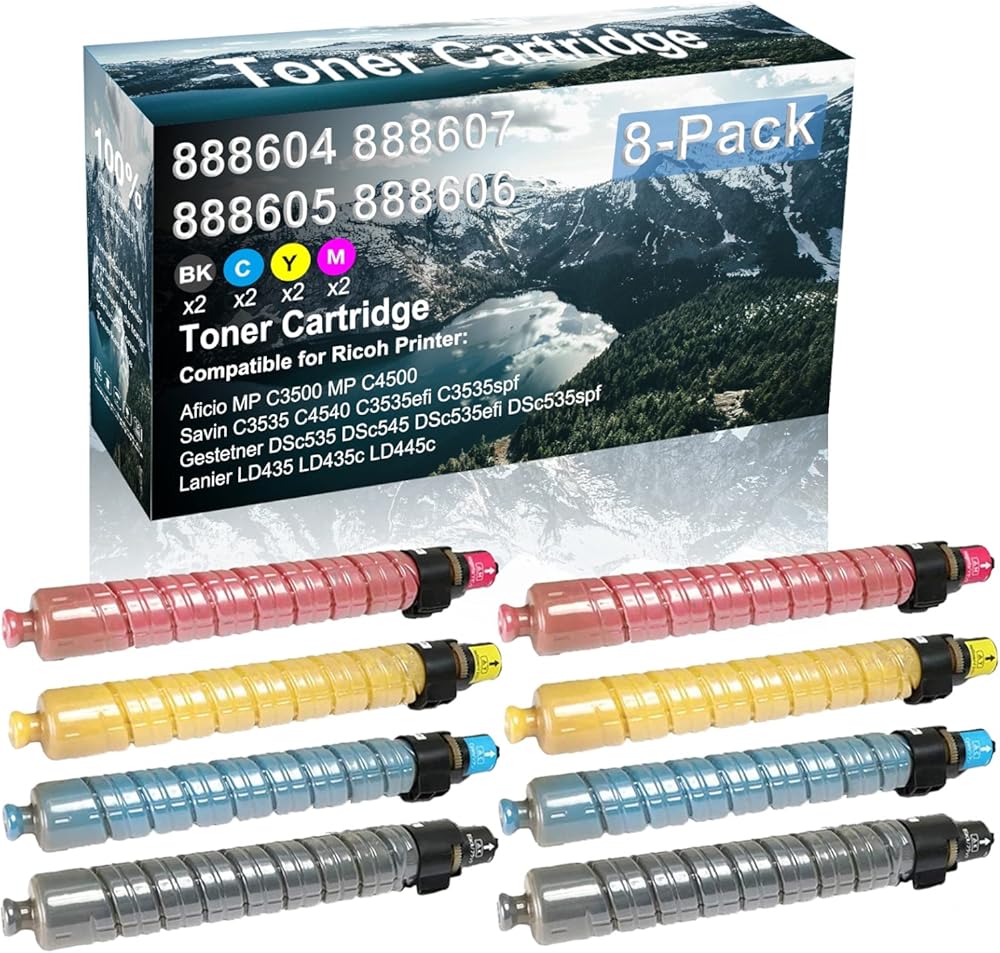 Credibility Store 8 Pack (BK+C+Y+M) Compatible 888604 888607 888605 888606 Laser Printer Cartridge High Yield Use for Ricoh Aficio MP C3500 MP C4500 Printer