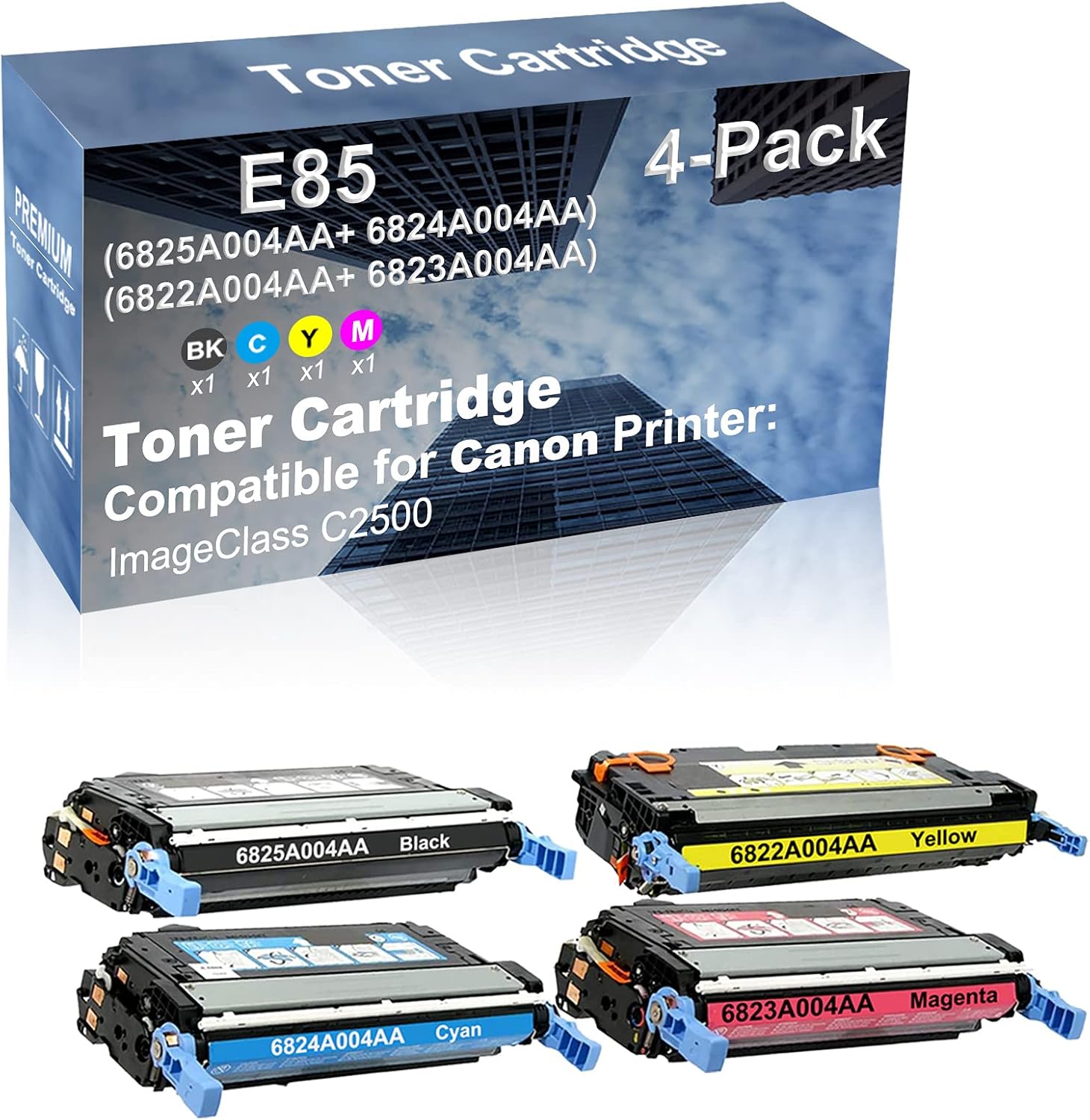 4-Pack (BK+C+Y+M) Compatible High Capacity EP85 (6825A004AA+ 6824A004AA+ 6822A004AA+ 6823A004AA) Toner Cartridge Used for Canon ImageClass C2500 Printer
