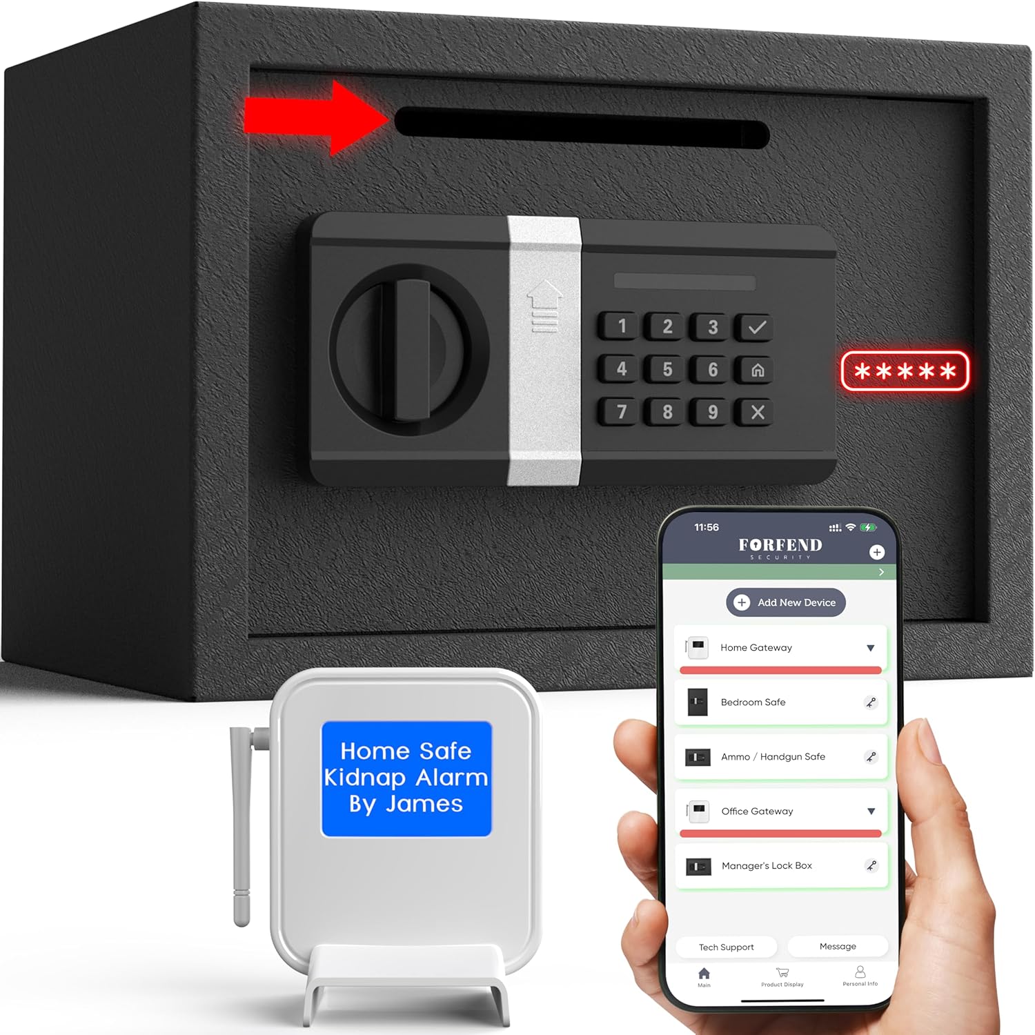 FORFEND Smart Money Safe App Alarm | Kidnap Alarm, Tamper Proof, Voice Command Depository Drop Safe Box Anti-Pry| Multi-User Cash Safe for Home Office