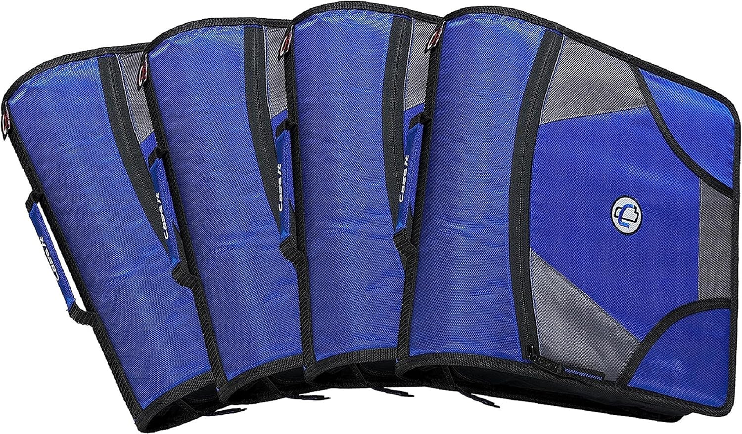 Case-it King Sized Zip Tab School Zipper Binder | 4-Inch D-Rings, 800 Sheet Capacity, 5-Subject Expanding File Folder, Multiple Pockets & Storage Organizer, Shoulder Strap | D-186 Blue | 4 Pack