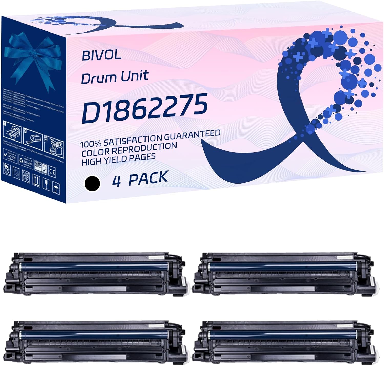 BIVOL D1862275 D1862276 D1862277 D1862278 Drum Unit Compatible for Ricoh MP C4503 C3003 C3503 C5503 C6003 Printer, with Chip, High Yield 400000 Page, Vivid Color (4 Pack Black)