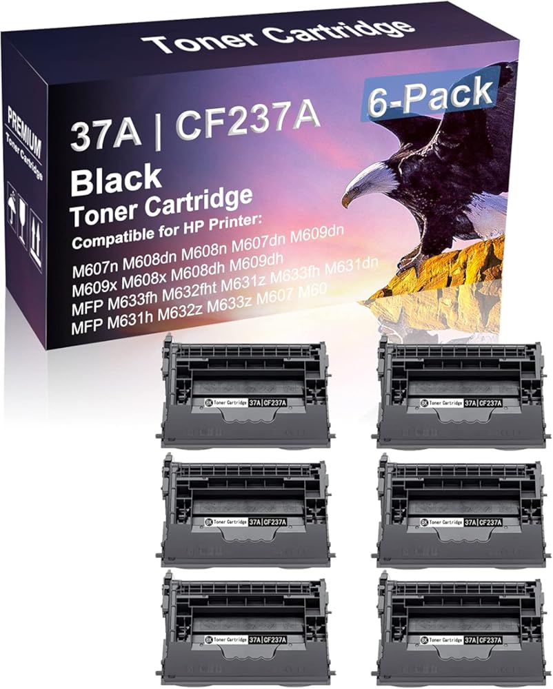 6 Pack Compatible MFP M633fh M632fht M631z M633fh M631dn Laser Toner Cartridge (High Capacity, Black) Replacement for HP 37A | CF237A Printer Toner Cartridge