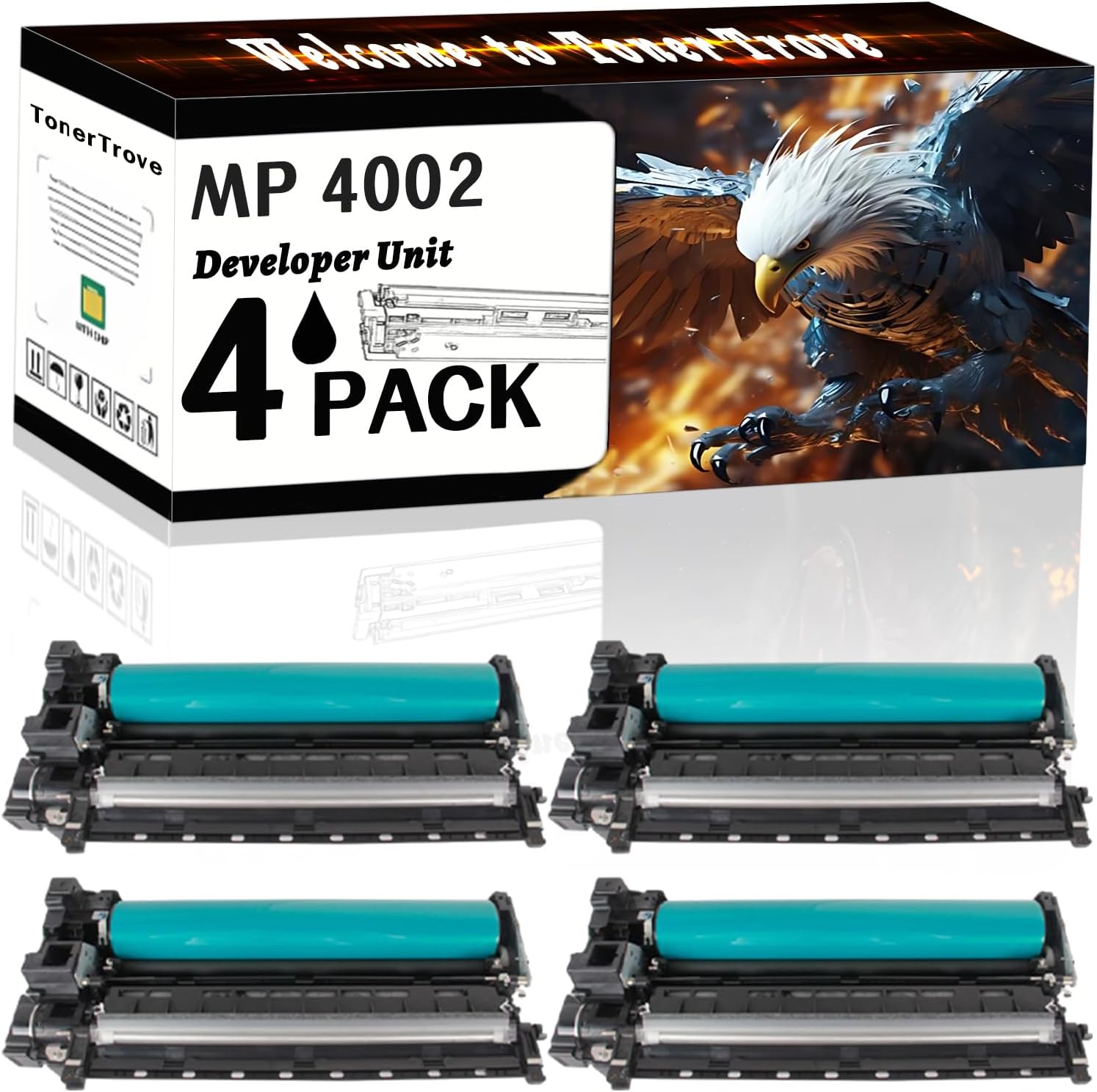 LECUU MP 4002 Developer Unit Compatible for Lanier LD040B LD050B MP 4002SP MP 5002 MP 5002SP Printers, Office Printing is Easy Clear Smooth (4 Pack Black)