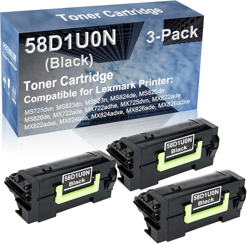3-Pack Compatible High Capacity 58D1U0N Printer Cartridge use for MS826de MX722ade MX722adhe MX725dvn MX822ade Printer (Black)