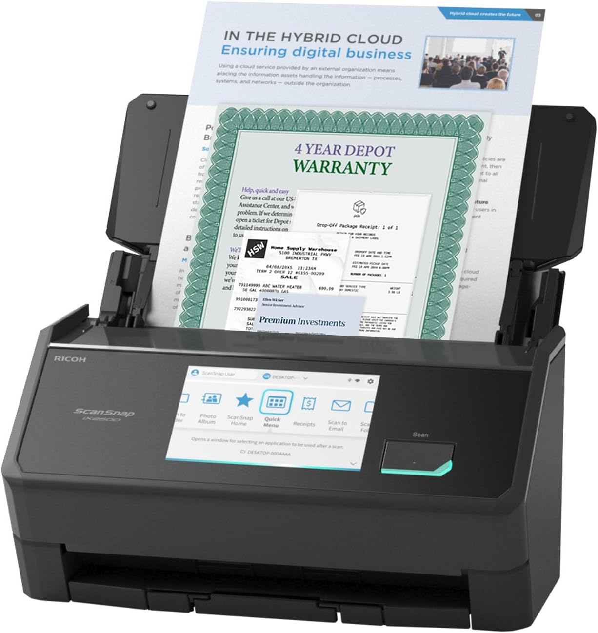 ScanSnap iX2500 Premium Wireless or USB High-Speed Cloud Enabled Document, Photo & Receipt Scanner with Large 5