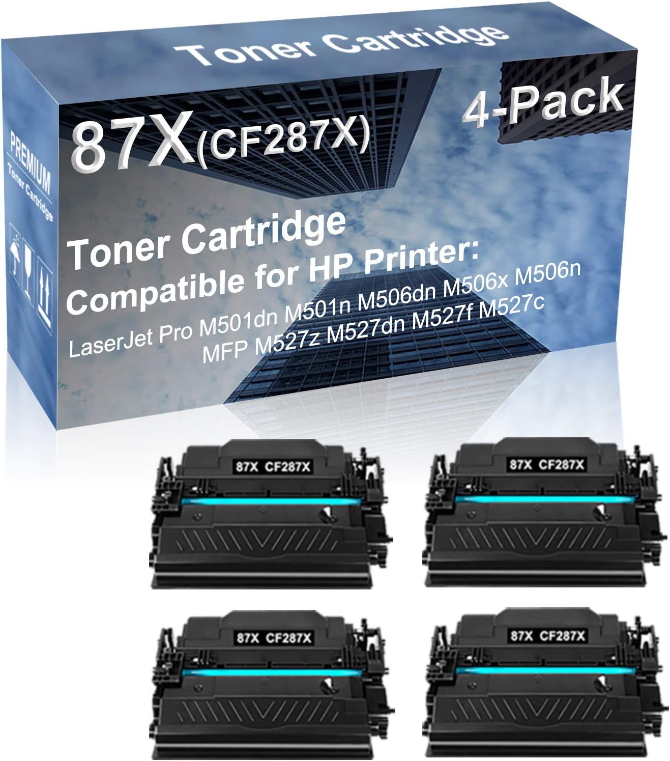 4-Pack Compatible High Capacity M506x M506n MFP M527z Printer Toner Cartridge Replacement for 87X (CF287X) Toner Cartridge (Black)