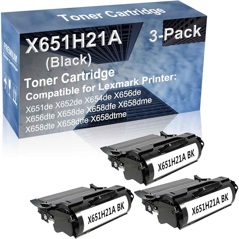 3-Pack Compatible High Capacity X651H21A Printer Cartridge use for X656dte X658de X658dfe Printer (Black)