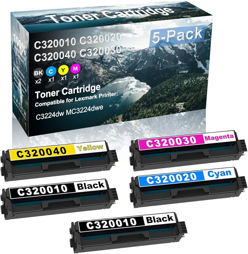 Credibility Store 5 Pack (BK+C+Y+M) Compatible C320010 C320020 C320040 C320030 Printer Cartridge use for C3224dw MC3224dwe Printer (High Capacity)