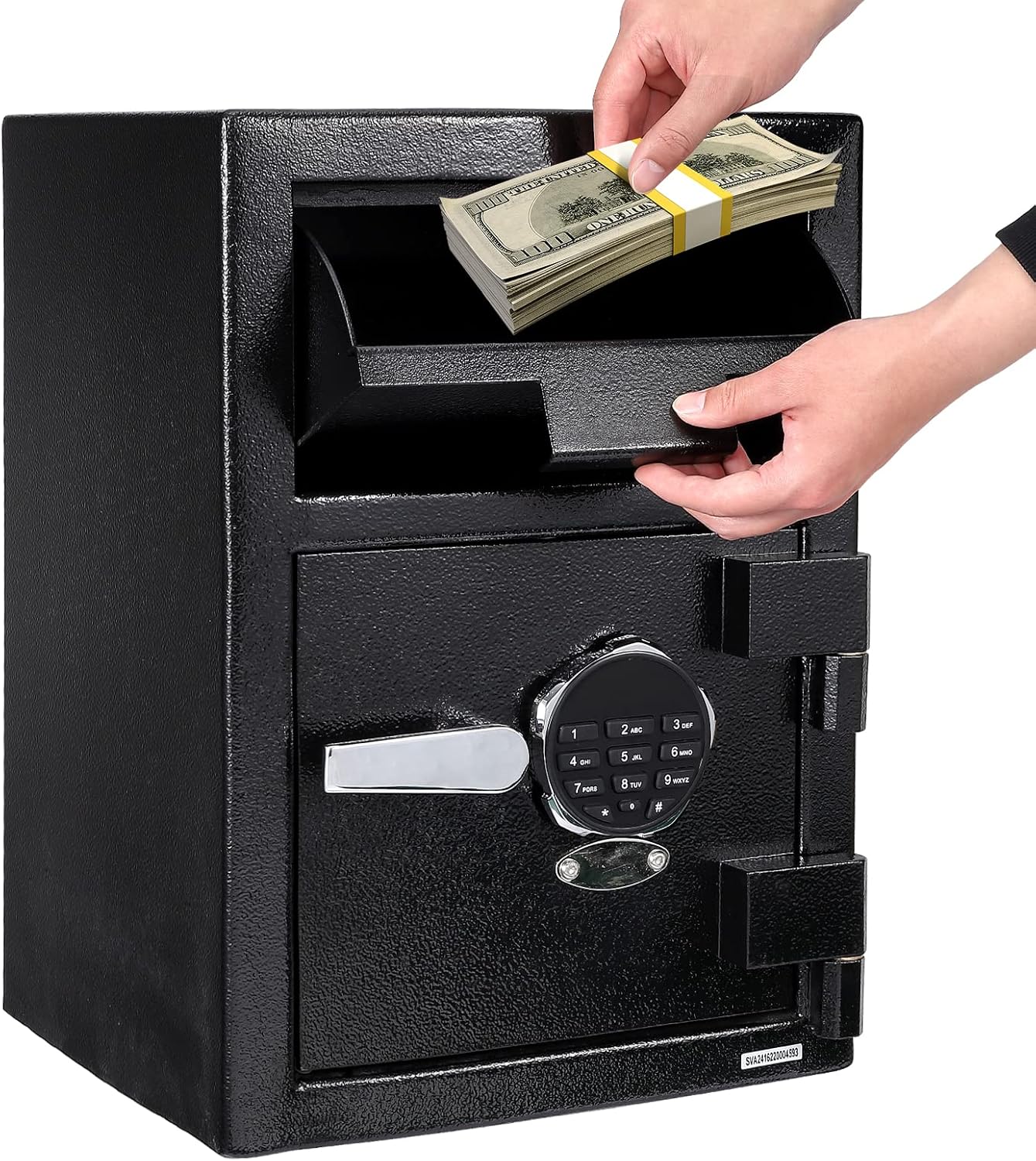 Depository Safe Digital Depository Safe Box, 13.7'' X 15.7'' X 19.2'' Electronic Steel Safe with Keypad, Locking Drop Box with Slot, Metal Lock Box with Two Emergency Keys for Your Valuables