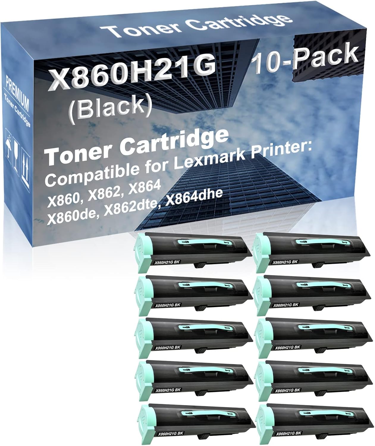10-Pack Compatible High Capacity X860H21G Printer Cartridge use for X864, X860de Printer (Black)