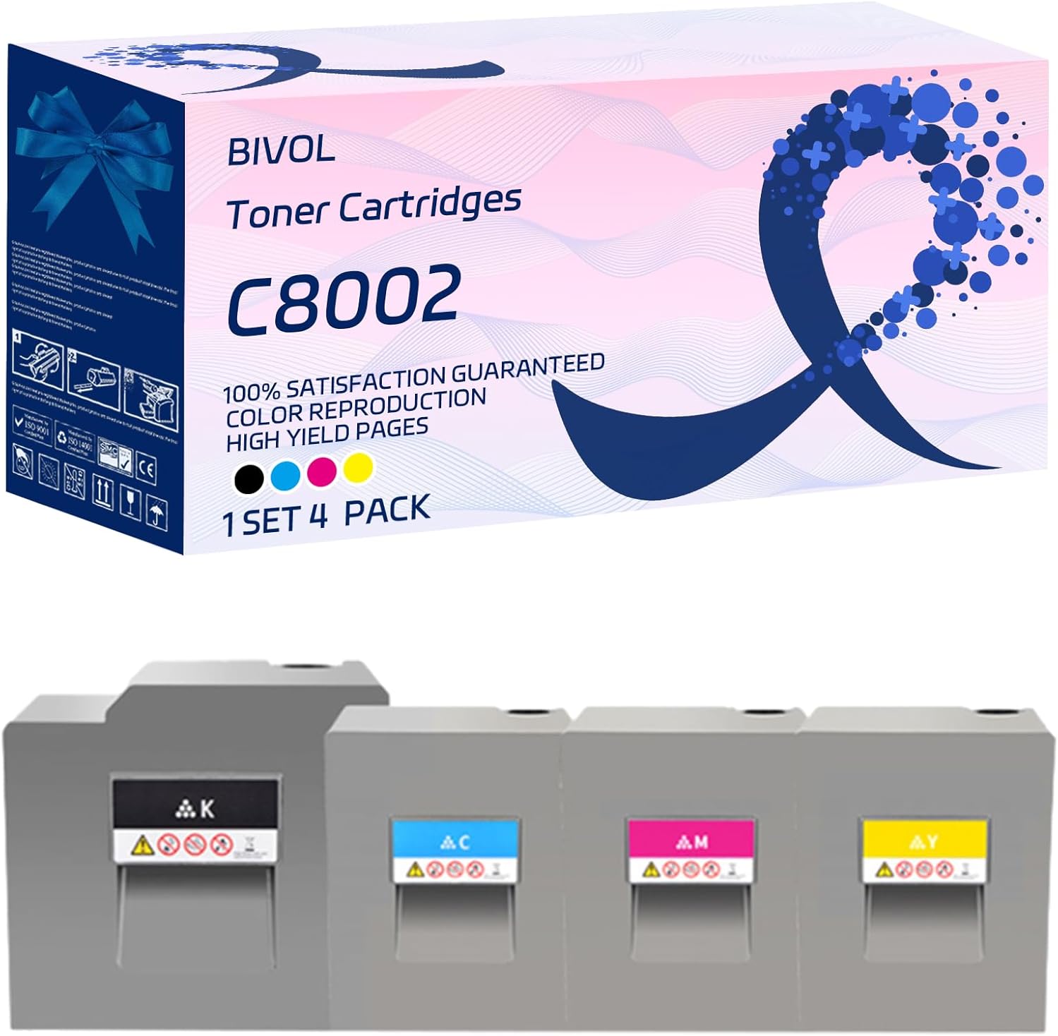 BIVOL C8002 Toner Cartridges Compatible for Ricoh MP C6502SP C8002SP Printers, with Chip, High Yield 49000 Pages, Vivid Colors (Multicolor)