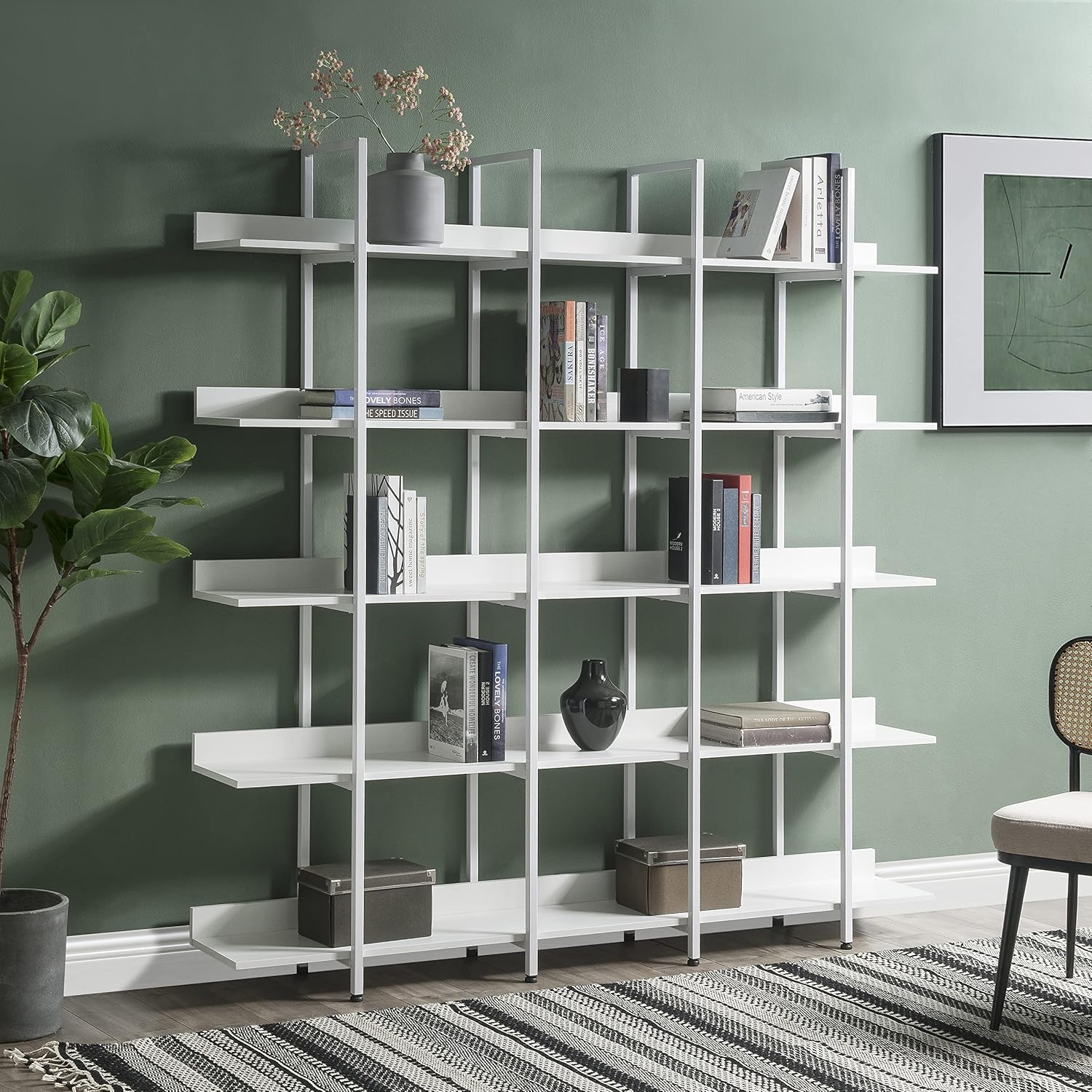 espidoo 5 Tier Industrial Bookcase: Vintage Open Shelf with Metal Frame & MDF Board - 80lbs Per Shelf Storage for Home Office & Living Room - Display Books Decor Plants Photos