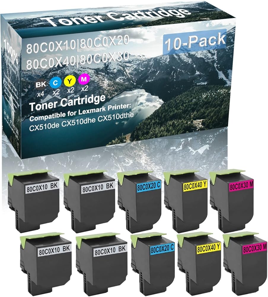 Credibility Store 10 Pack (BK+C+Y+M) Compatible 80C0X10 80C0X20 80C0X40 80C0X30 Laser Printer Toner Cartridge High Yield Use for CX510de CX510dhe CX510dthe Printer