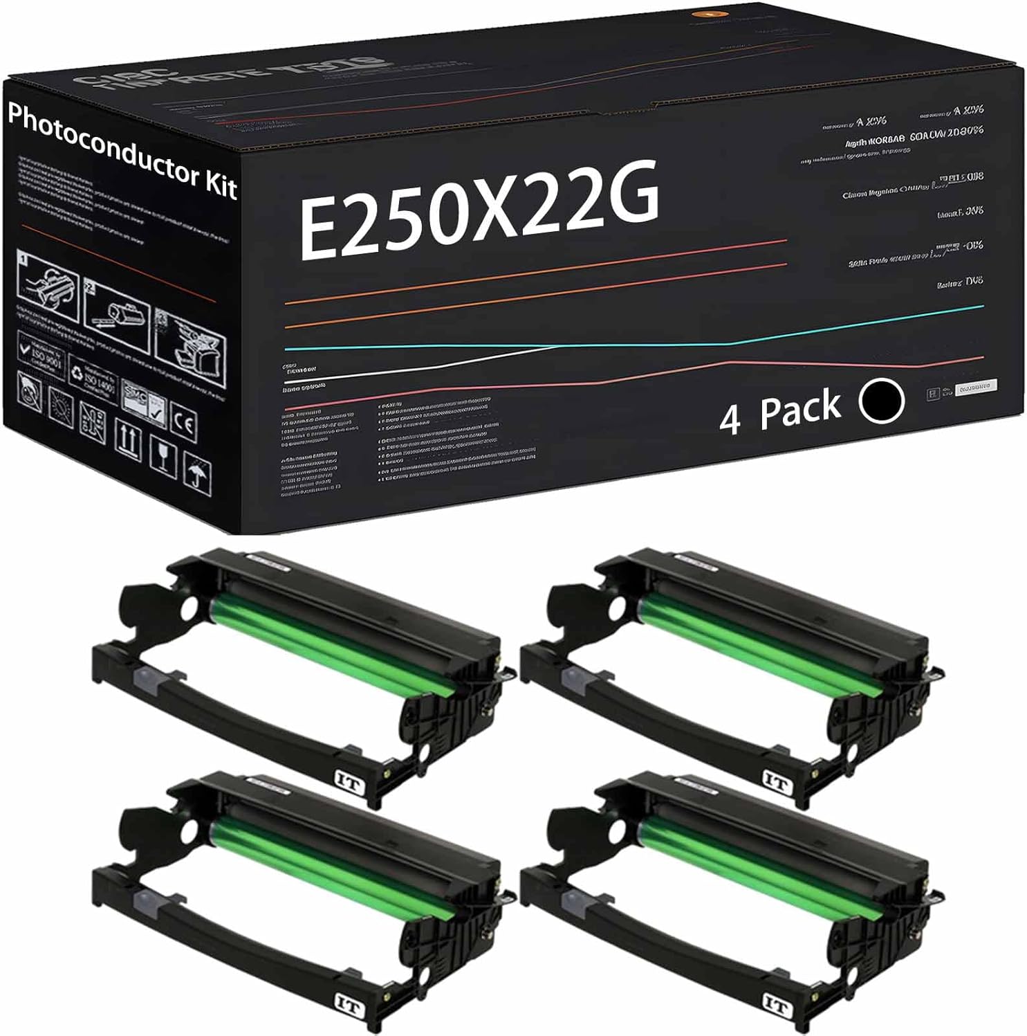 E250X22G Photoconductor Kit Compatible with Lexmark E250D E250DN E350D E352DN E450DN Printers, High Yield 40000 Pages (4 Pack Black)
