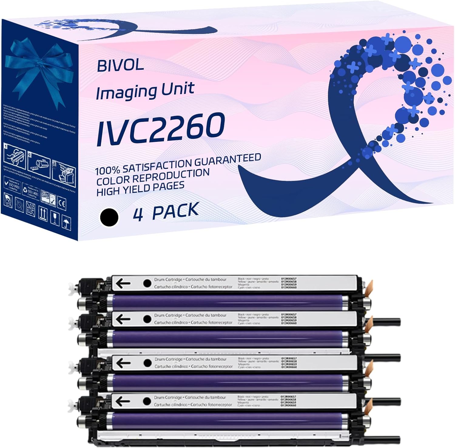 IVC2260 Imaging Unit Compatible for Xerox DocuCentre-IV C2260 C2263 C2263L C2265 Printers, with Chip, High Yield 70000 Pages, Vivid Colors (4 Pack Black)