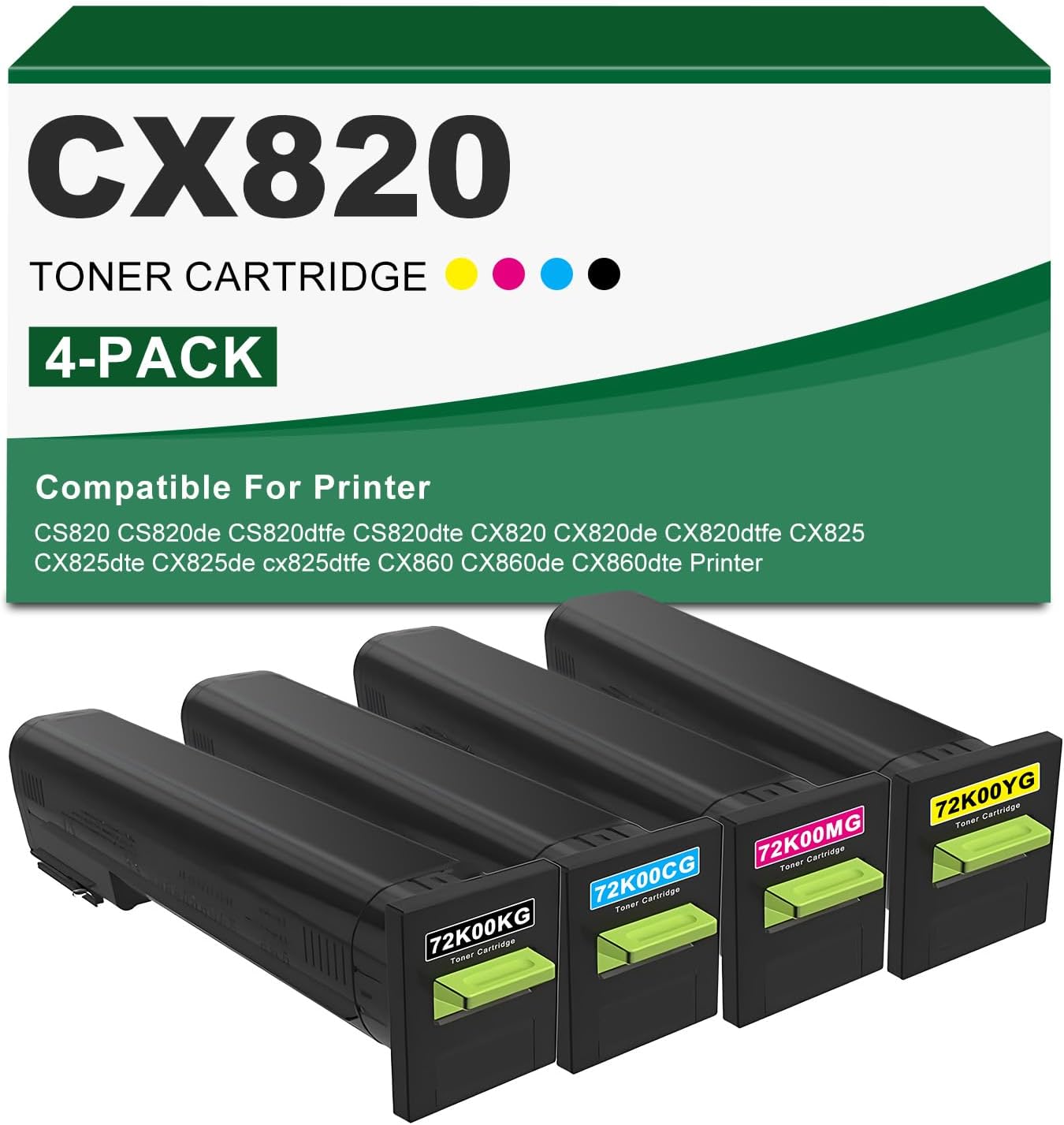 BUEGOO CX820 72K00KG 72K00CG 72K00MG 72K00YG Toner Cartridge Compatible for CS820 CX820 cx860dte cs820dte CX825 CX860 cx820dtfe cx825dtfe | 4 Pack
