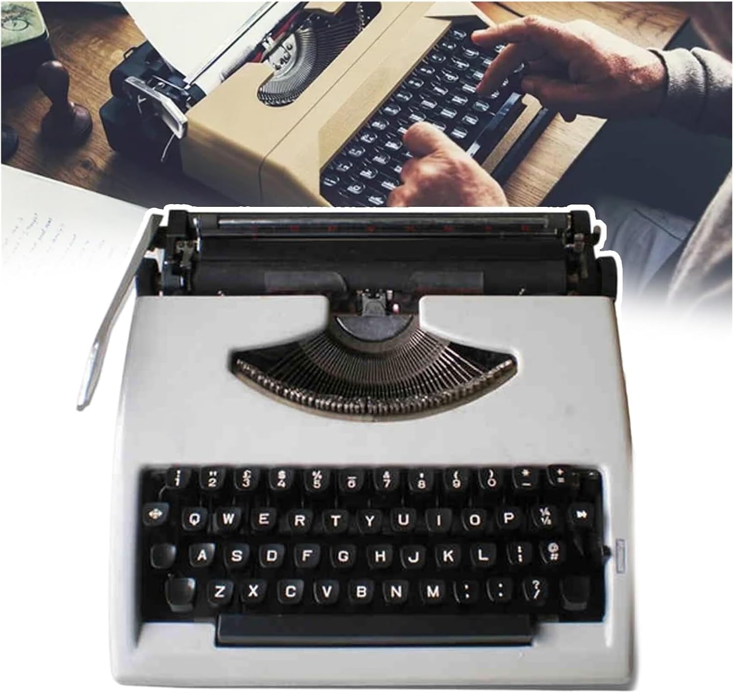 Vintage Typewriter Model,Portable Manual Typewriter Ribbons,Two-Color Printing,Easy to Carry,Suitable for Writing On The Go(White)