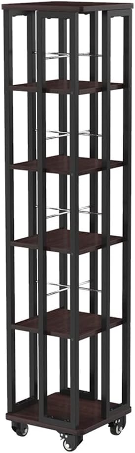 WAEYZ Rotating Bookshelf, 360 Degree Rotating Casters, 5 Tier Bookcase, Multifunctional Storage Rack, Standing Shelf for Living Room, Bedroom, Study Room (Color : Black, Size : 5 Layers)