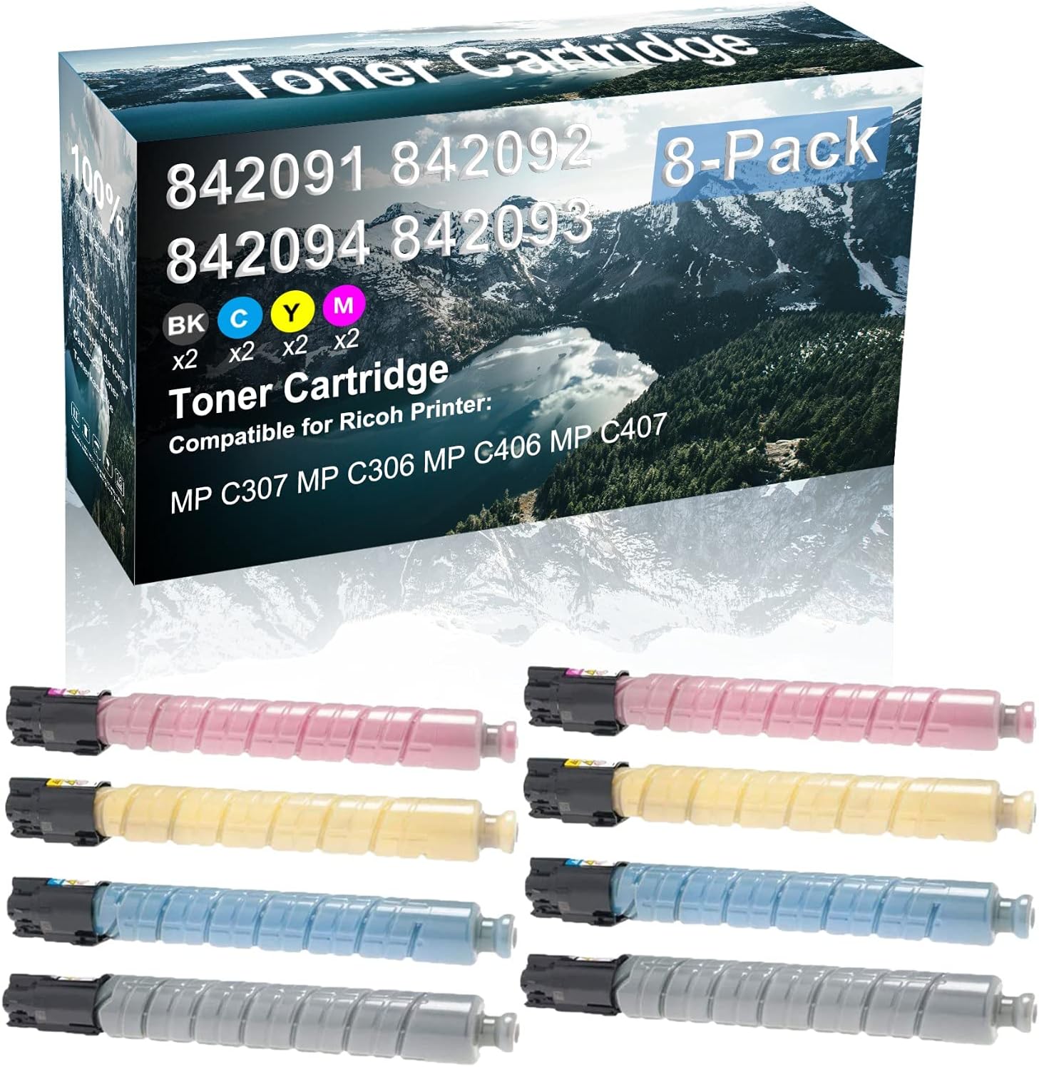 Credibility Store 8 Pack (BK+C+Y+M) Compatible (High Yield) MP C307 MP C306 MP C406 MP C407 Printer Toner Cartridge Replacement for Ricoh 842091 842092 842094 842093 Toner Cartridge
