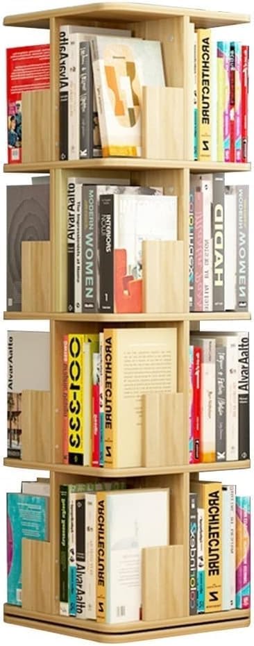 HOBIBA bookcases Rotating Bookshelf 360° Book Storage Rack Picture Book Rack Living Room Multi-Layer Storage Rack Light Walnut Display Corner Standing Bookshelf(Size:4 Layers(40 * 40 * 128cm))
