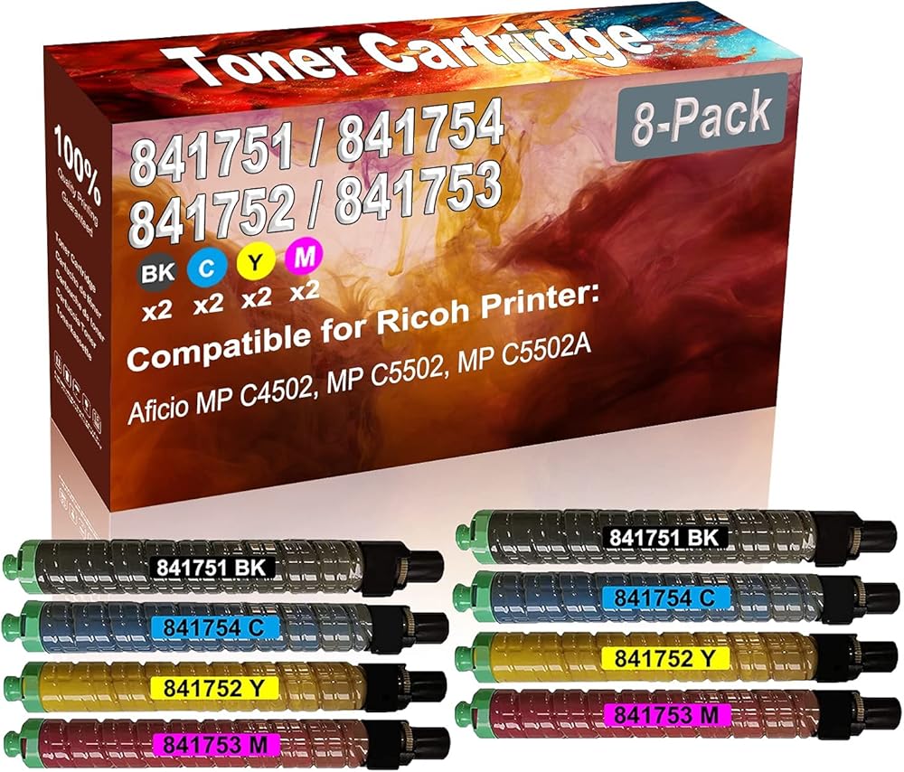 Credibility Store 8-Pack (2BK+2C+2Y+2M) Compatible Aficio MP C4502, MP C5502 Laser Printer Toner Cartridge (High Capacity) Replacement for Ricoh 841751 841754 841752 841753 Printer Toner Cartridge