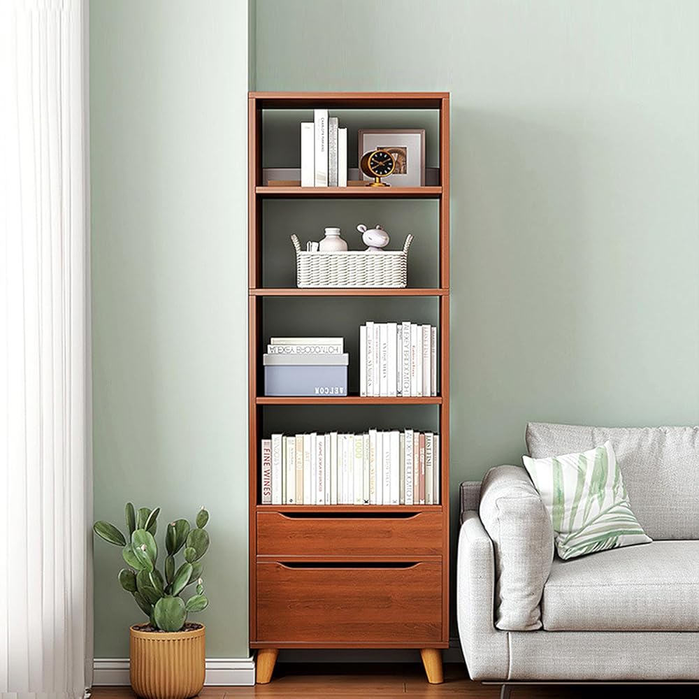 4-Tier Versatile Combination Bookcase with 2 Drawers, File Cabinet Display Shelf, Adult Bookshelf for Book, Plant, Filing (Brown, 71