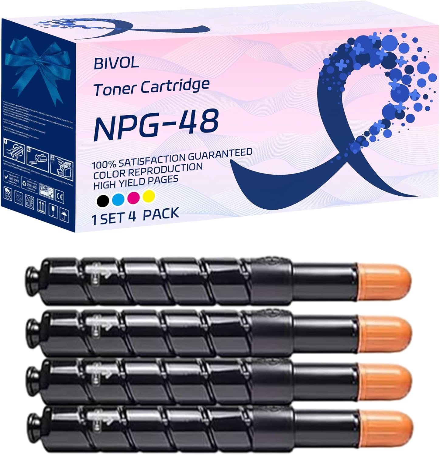 NPG-48 Toner Cartridge Compatible for Canon IR ADV-C7055 C7065 C7260 C727 Printers, with Chip, High Yield 50000 Pages, Vivid Colors (4-Pack BK/C/M/Y)