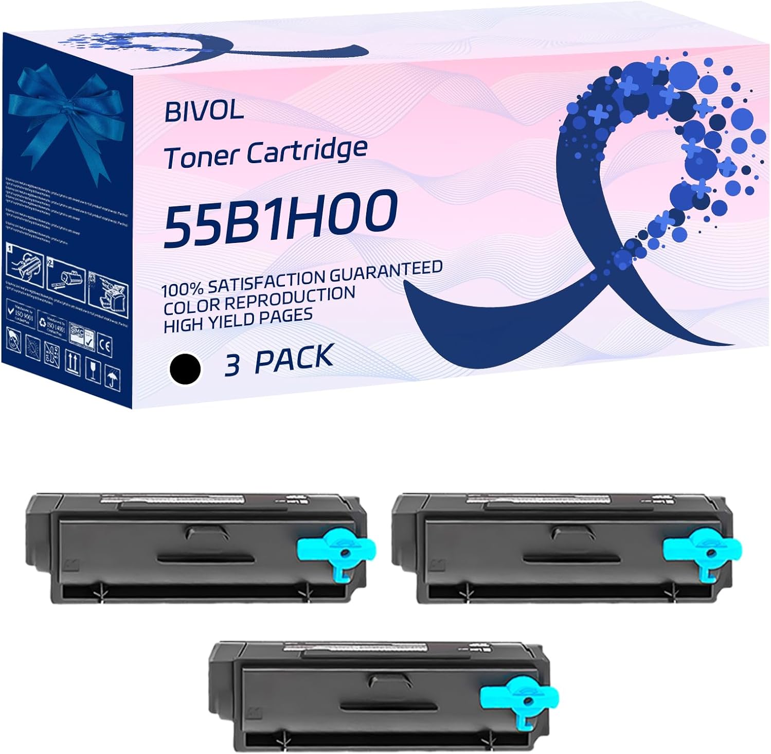 BIVOL 55B1H00 Toner Cartridge Compatible for Lexmark MS431dn MS331dn MX331adn MX431adn Printers, with Chip, High Yield 25000 Pages, Vivid Colors (3 Pack Black)